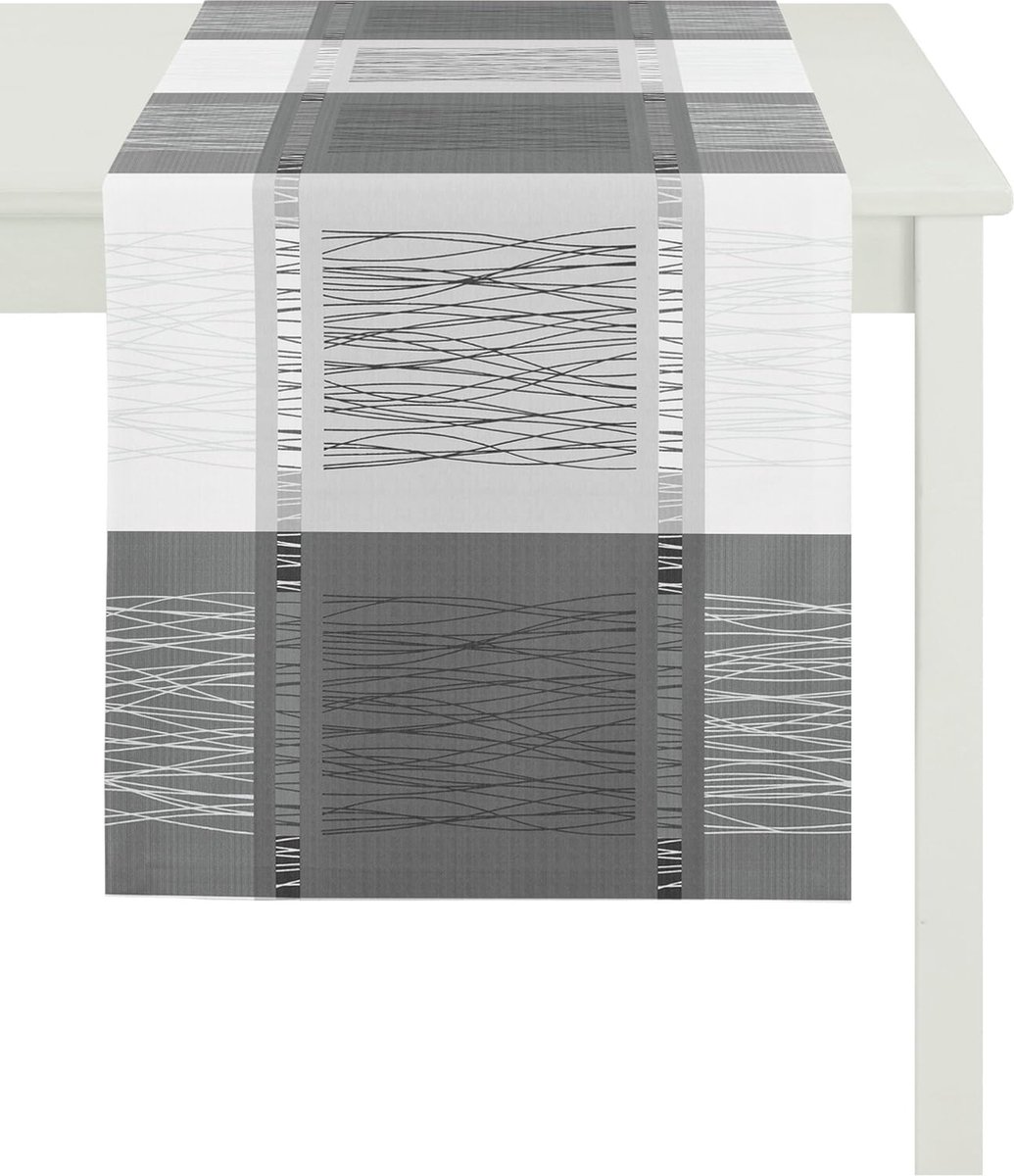 Loper, polyester, grijs/wit, 44 x 140 x 1 cm