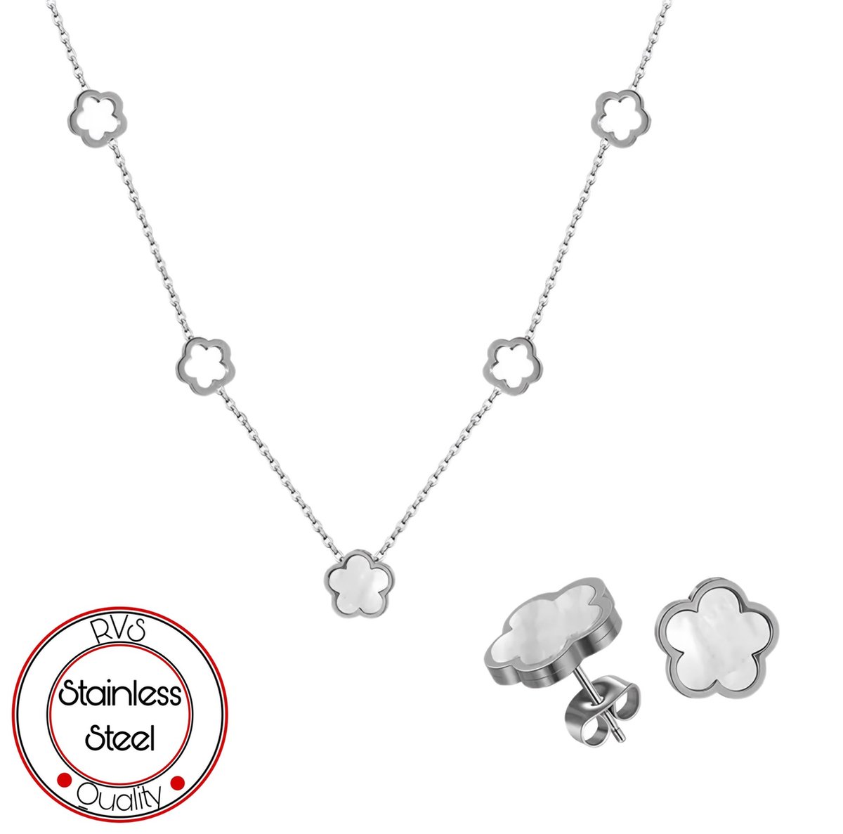 Borasi Klaver Ketting&Oorbel Set | Zilver Verguld | Zilverkleurig | Dames Ketting | Dames Oorbel | Kerstcadeau | Black Friday | Dames Geschenkset |