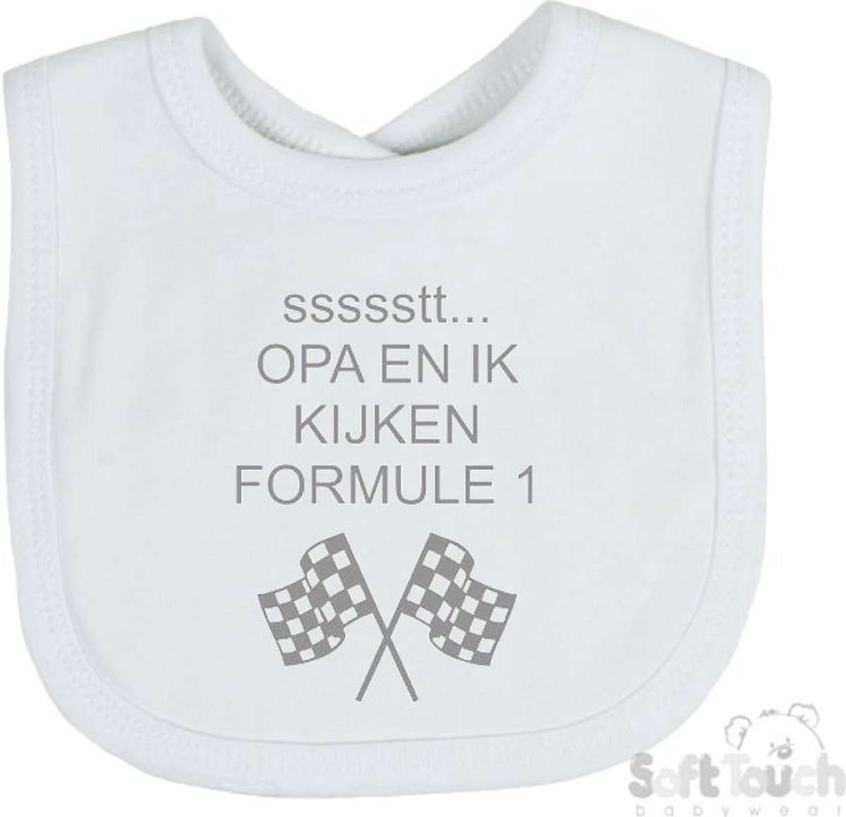 Goedkoopste Soft Touch Slabber Slabbetje Slab Opa en ik kijken Formule 1 Formule 1 33 x 22 Cm Katoen Wit/grijs