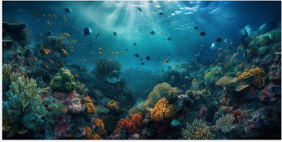 Poster Glanzend – Oceaan - Zee - Dieren - Vissen - Koraal - Kleuren - 100x50 cm Foto op Posterpapier met Glanzende Afwerking