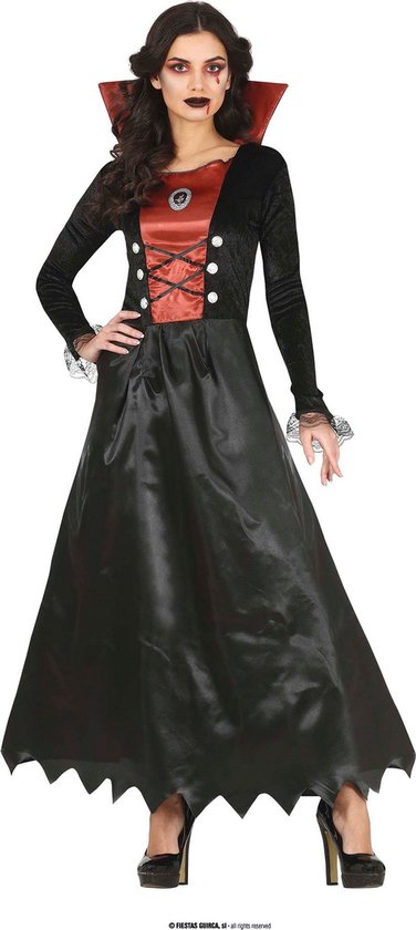 Guirca - Vampier & Dracula Kostuum - Gotische Vamperina Ina - Vrouw - Rood, Zwart - Maat 38-40 - Halloween - Verkleedkleding