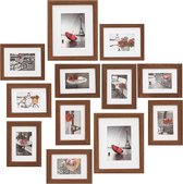 Fotolijst collage set 11 in zwart met passe-partout voor foto's in 12 x 17 cm x 8 stuks + 19 x 24 cm x 3 stuks fotolijst als moderne fotowand of cadeau voor verjaardag