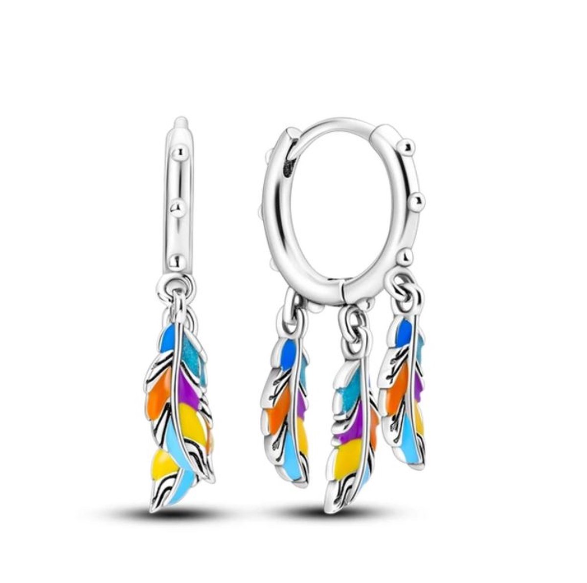 Oorbellen - oorringen met veren sterling zilver925