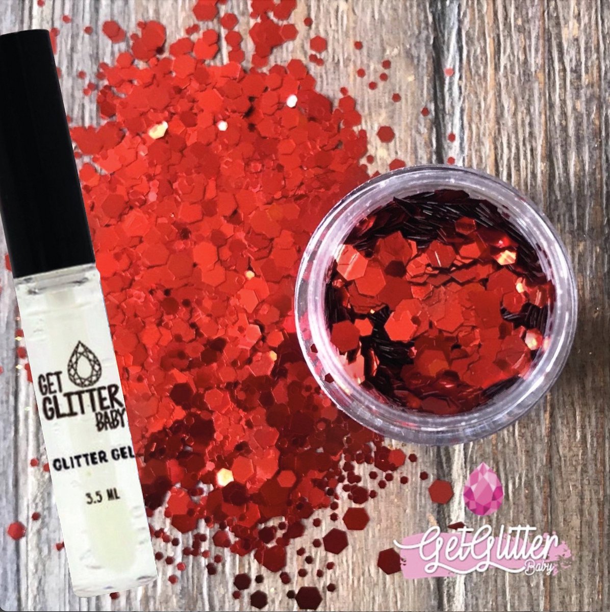 GetGlitterBaby® - Biologische / Biologisch afbreekbare Rode Chunky Festival Glitters voor Lichaam en Gezicht Jewels / Biodegradable Face Body Glittergel - Rood en Glitter Gel HuidLijm