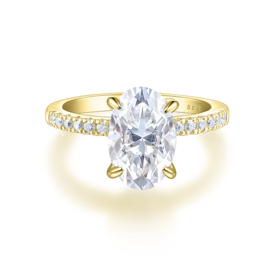 Nina - 14k Geelgouden Ovaal Moissanite Ring met Pavé Zijstenen - 4.2 karaat