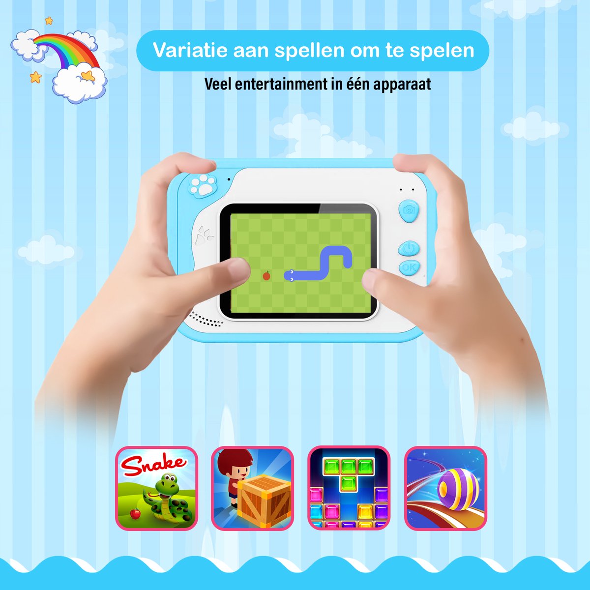 Ilona® 3 IN 1 Digitale Kindercamera met Fotoprinter + Instant print + Speelcamera - 32GB micro sd kaart - Camera Kinderen - Vlogcamera met Games - Fototoestel voor Kinderen - Klein Formaat Speelgoed - Met Videofunctie - Blauw — cadeau in Spellen & Speelgoed - foto 5