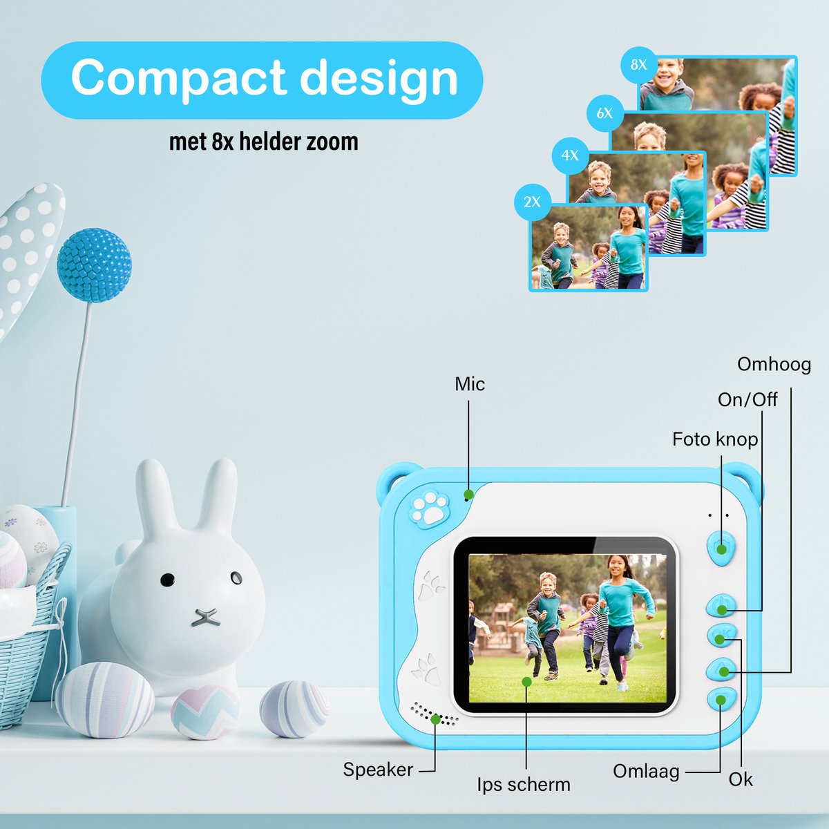 Ilona® 3 IN 1 Digitale Kindercamera met Fotoprinter + Instant print + Speelcamera - 32GB micro sd kaart - Camera Kinderen - Vlogcamera met Games - Fototoestel voor Kinderen - Klein Formaat Speelgoed - Met Videofunctie - Blauw — cadeau in Spellen & Speelgoed - foto 7