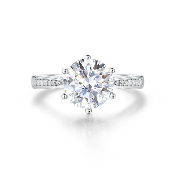 Sophia - Platinum Moissanite Verlovingsring met Pavé Zijstenen - 5 karaat.