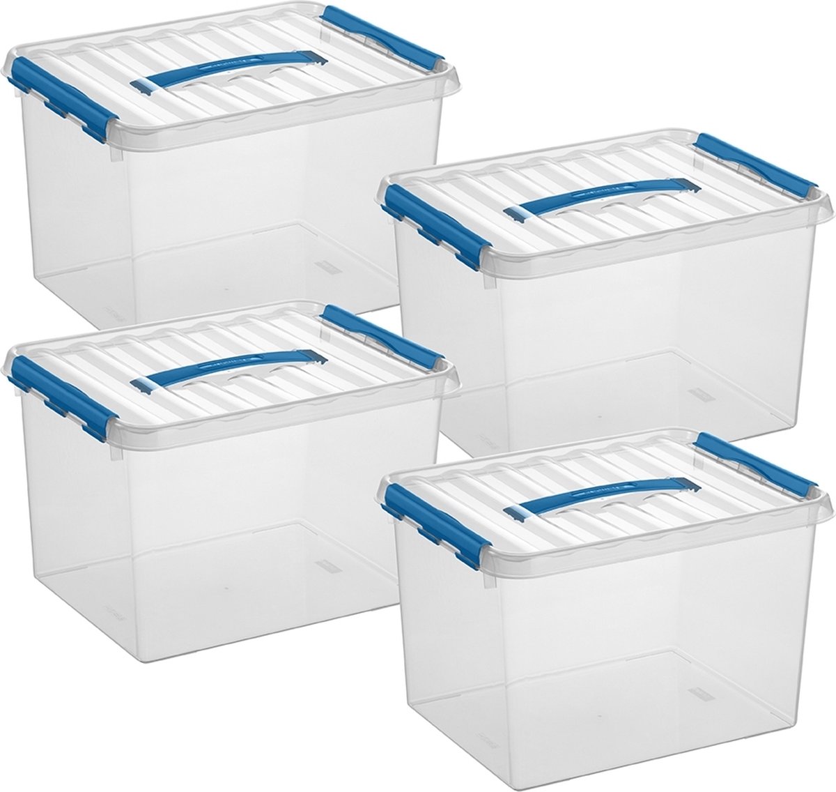 Sunware Q-Line opbergbox 22L - Set van 4 - Transparant/Blauw