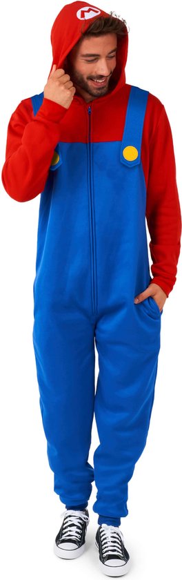OppoSuits Mario Onesie - Nintendo Jumpsuit - Kleding voor Mario Outfit - Thema Huispak - Carnaval - Blauw - Maat: XXL