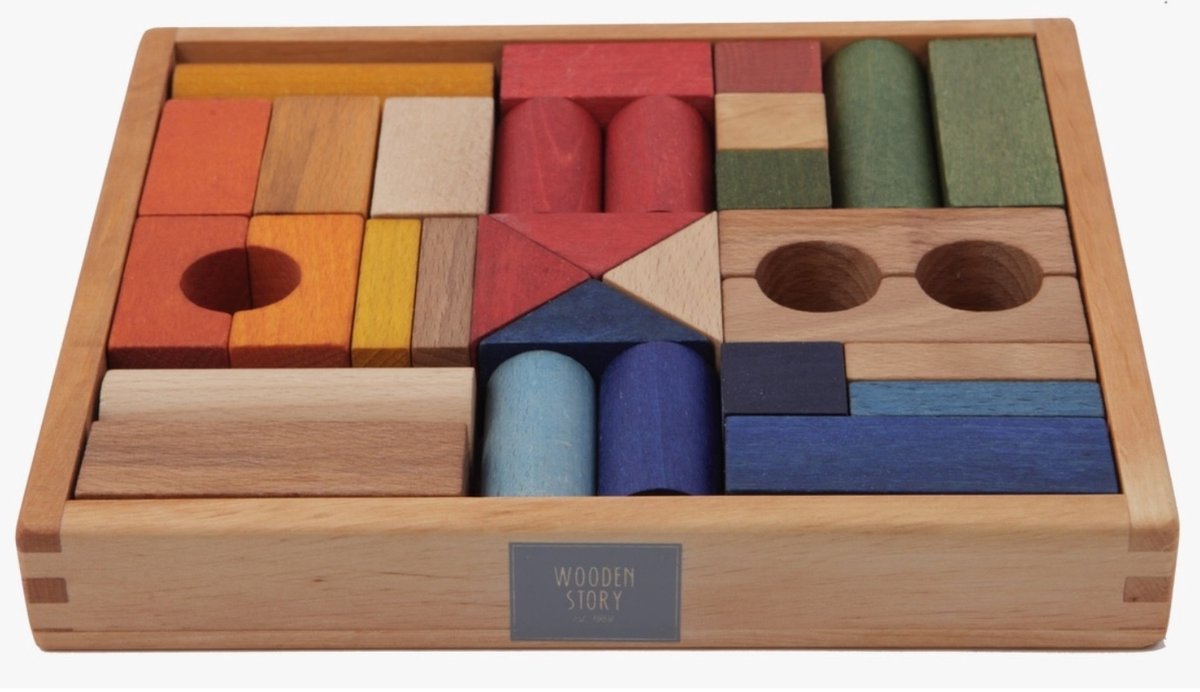 Houten blokken in tray - 30 stuks Rainbow - kinderblokken - speelgoed - houtspeelgoed - cadeau