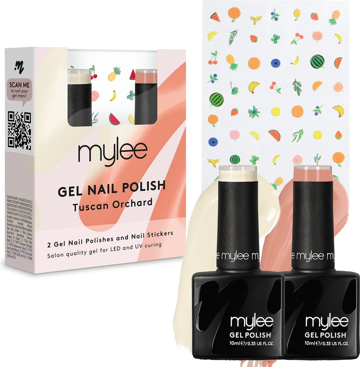 Mylee Gel Nagellak Set met Nail Art Stickers 2x10ml [Tuscan Orchard] UV/LED Gellak Nail Art Manicure Pedicure, Professioneel & Thuisgebruik - Langdurig en gemakkelijk aan te brengen