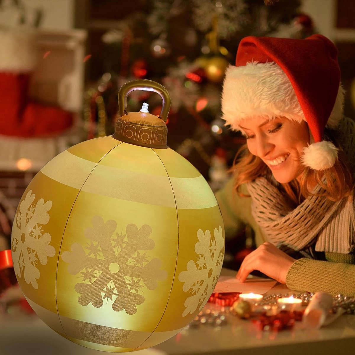 Opblaasbare kerstballen, opblaasbare kerstdecoratie voor tuin, balkon, binnen, buiten, festival, feest