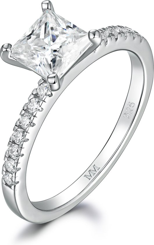 Celestia - Zilveren Princess Moissanite Ring met Pavé Zijstenen - 1.3 karaat