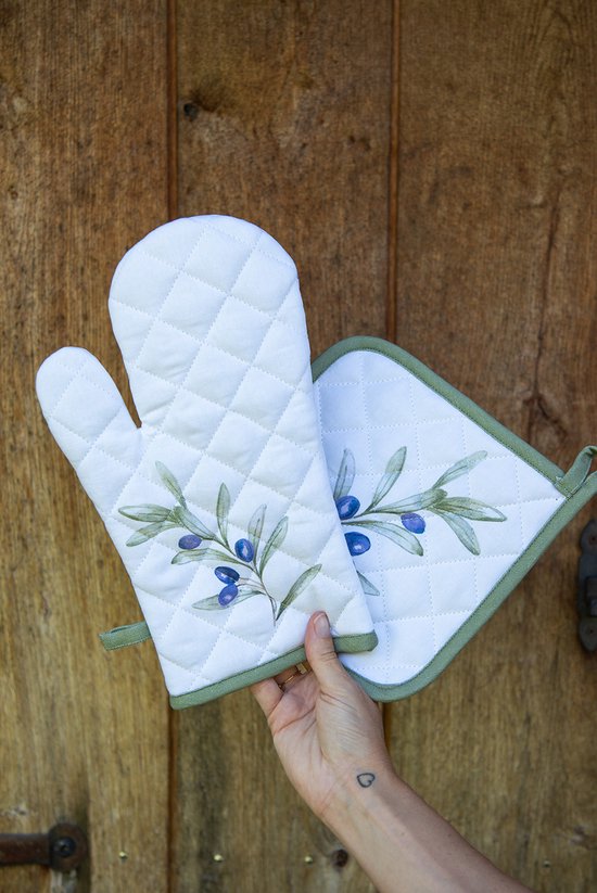 Clayre & Eef Nappe Ø 170 cm Blanc Coton Rond Olives Nappes de table