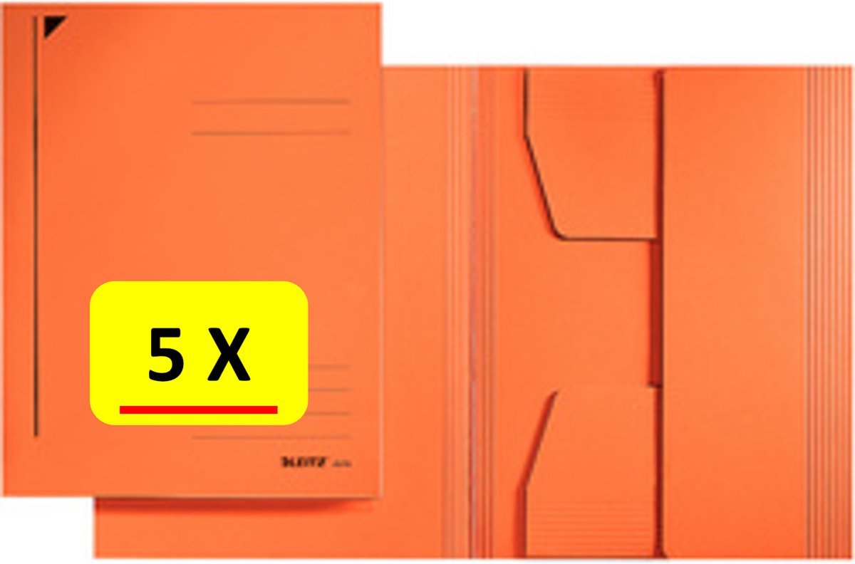 5 x Dossiermap - A4 - Leitz - Manilla karton - oranje
