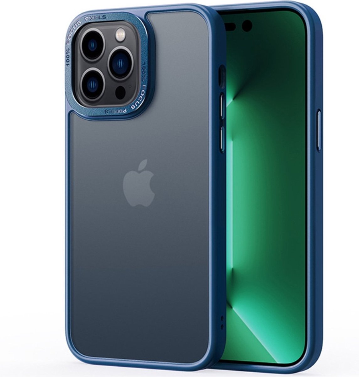 Lunso - Geschikt voor iPhone 15 Pro Max - Back cover hoesje - Metalen ring Blauw