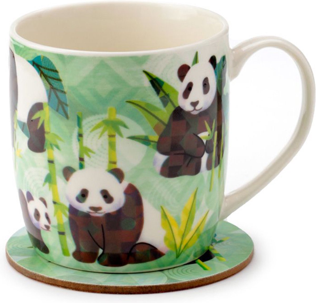 Mok & Onderzetter - Panda Koninkrijk - Porselein - 300ml