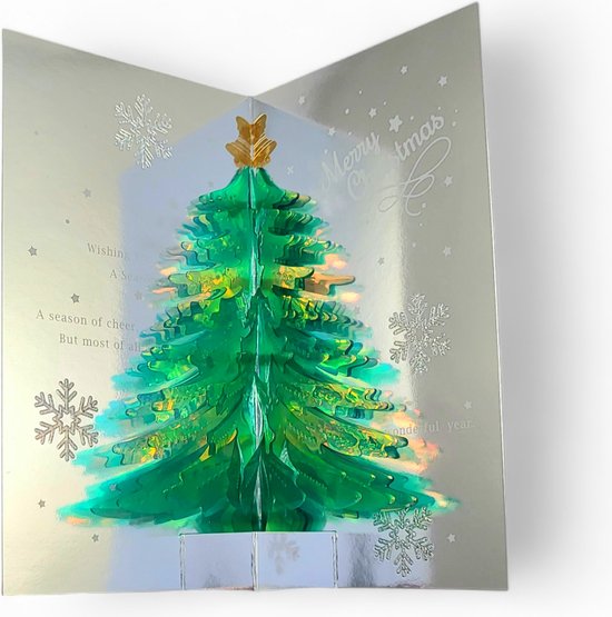 Popup Kerstkaart – Shiny Kerstboom - 3D kaart - Pop Up Kaart - Kerst - Kerstmis Kaart – 19 x 11 cm – Suprise