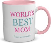 Akyol - world's best mom koffiemok - theemok - roze - Mama - moeder - moederdag cadeautjes - verjaardagscadeau - kado - 350 ML inhoud