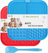 BOTC Likmat Hond met Silicone spatulas - 2 stuks Likmat Voermat Hond - voermat - Slowfeeder Hond - Blauw /Rood