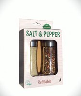 Ensemble sel et poivre | Moulins rechargeables, sel de mer celtique 150 g + mélange de poivre 80 g