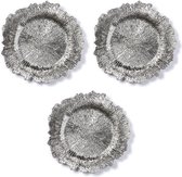 3x Ronde zilveren kaarsenplateaus/kaarsenborden asymmetrisch 33 cm - onderborden / kaarsenborden / onderzet borden voor kaarsen