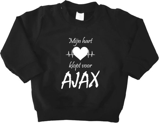 Mooie Baby Trui Sweater "Mijn hart klopt voor AJAX" Amsterdam Zwart/wit Met Lange Mouwen Warm Maat 56 Unisex