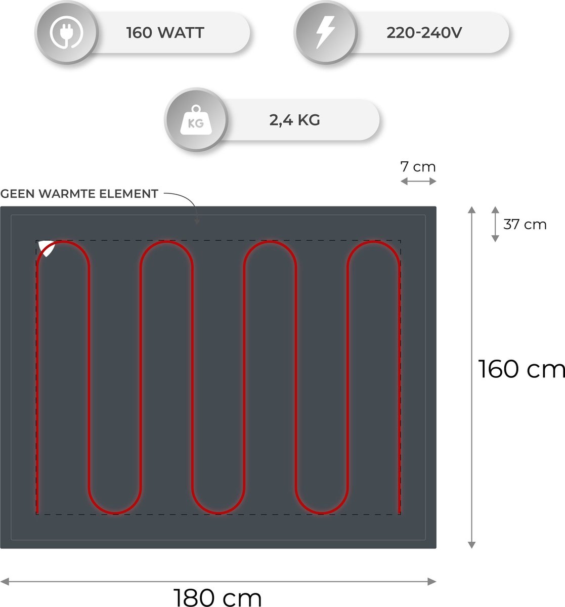 Nuvoo Elektrische Warmtedeken - Fleece/Sherpa - 180x160 cm- XXL - Automatische Uitschakeling - Oververhittingsbescherming - 20 Standen - 160W - 2 Persoons - Bovendeken - Donker Grijs / Antraciet – foto 5