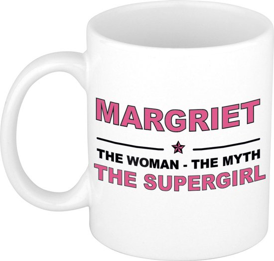 Nom du cadeau Margriet - La femme, le mythe la tasse à café supergirl / tasse 300 ml - nom / noms tasses - cadeau pour anniversaire / fête des mères / retraite / succès / merci