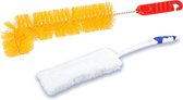 2-Delige verwarming schoonmaakset oranje/wit - microvezel borstel - L-vorm radiator borstel