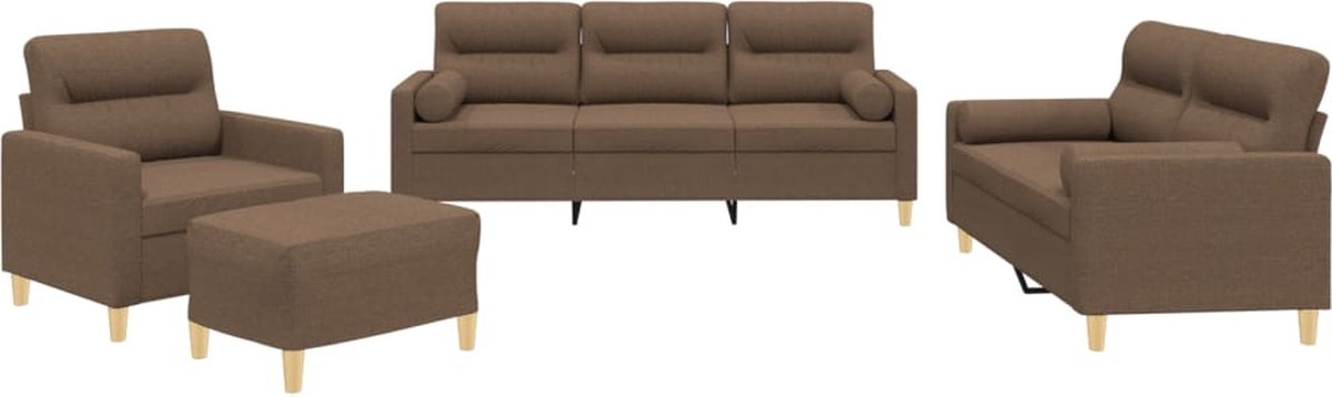 vidaXL - 4-delige - Loungeset - met - kussens - stof - bruin