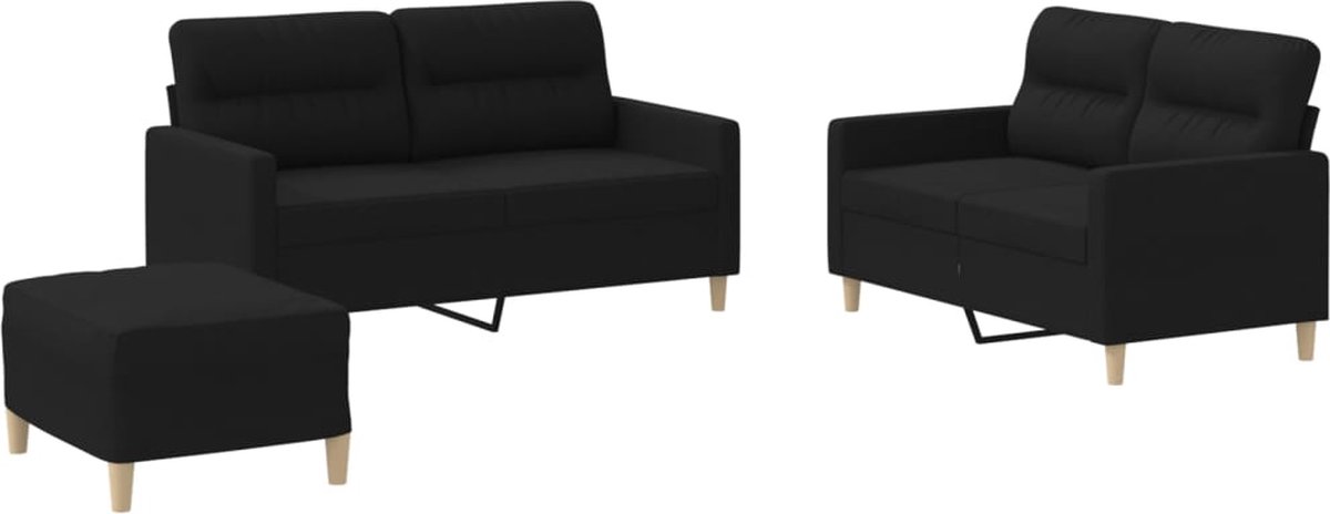 vidaXL - 3-delige - loungeset - met - kussens - stof - zwart