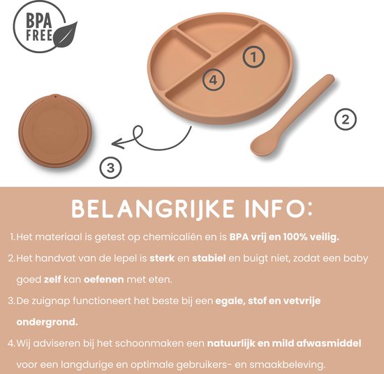Kids Cultures - Baby Bord met Zuignap incl. Lepel - Kinderbord, Babybord, Kinderservies, Baby Servies, Babybestek - 100% Siliconen BPA-vrij - Oven, Vriezer en Vaatwasserbestendig - Oud Roze van Kids Cultures — afbeelding 4