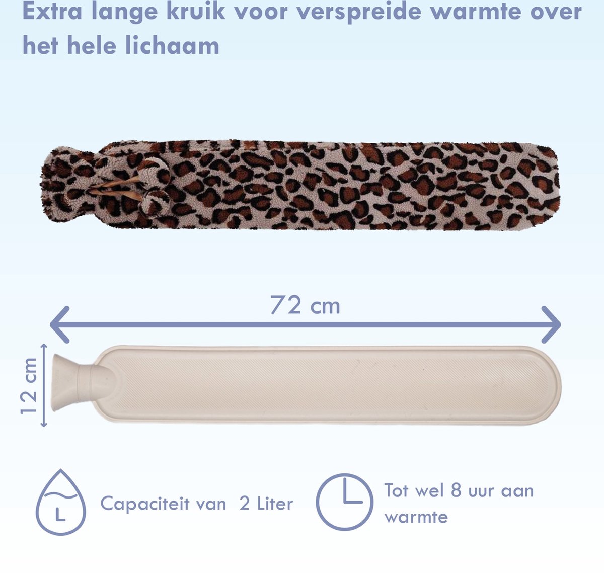 Ragnal Warmwaterkruik - Panterprint licht - Kruik Met extra zachte hoes - Warmtekussen - Extra Lang - 2L Inhoud - 8 uur warmte - Kruik - XXL – foto 5
