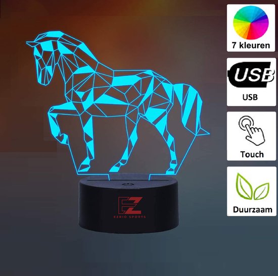 Nachtlampje Kinderen – 3D Night Light – LED Lamp – 3D Lamp – Tafellamp Slaapkamer – Night Lamp – Nachtlichtje – Verjaardagscadeau – Paard – Horse