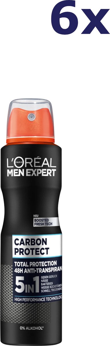 Goedkoopste 6x L'Oreal Men Expert Deodorant Spray 150ml Carbon
