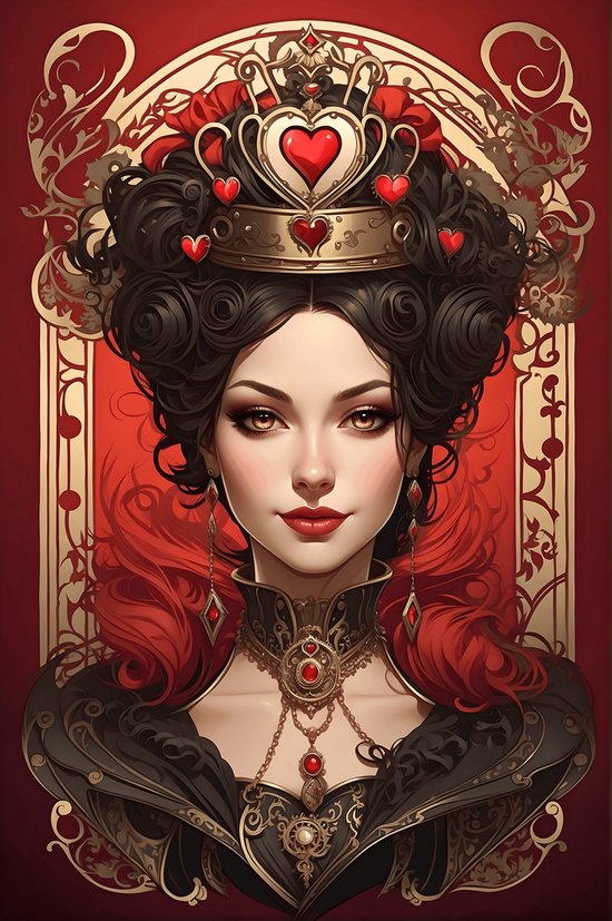 Queen of Hearts Poster | Poster Kaartspel | Harten Koningin Poster | 61x91cm | Wanddecoratie | Muurposter | MT | Geschikt om in te lijsten