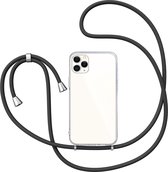 Hoesje met Koord geschikt voor iPhone 15 Pro - Back Cover Siliconen Case Transparant Hoes Zwart