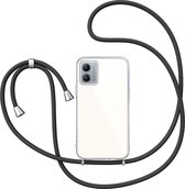 Hoesje met Koord geschikt voor Motorola Moto G73 - Back Cover Siliconen Case Transparant Hoes Zwart