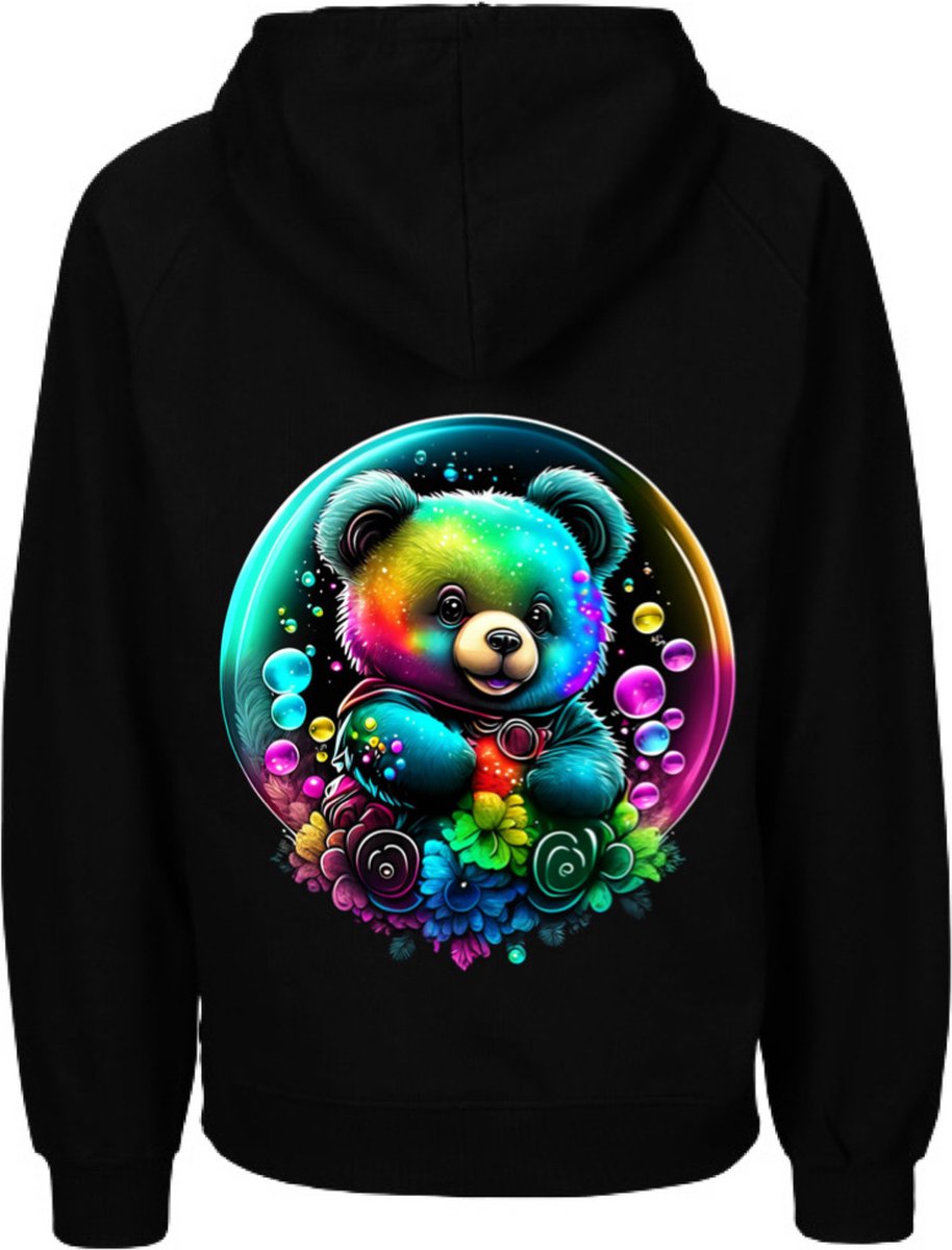 Hoodie voor meisje voor jongen-beertje met kleuren-zwart-Maat 110/116