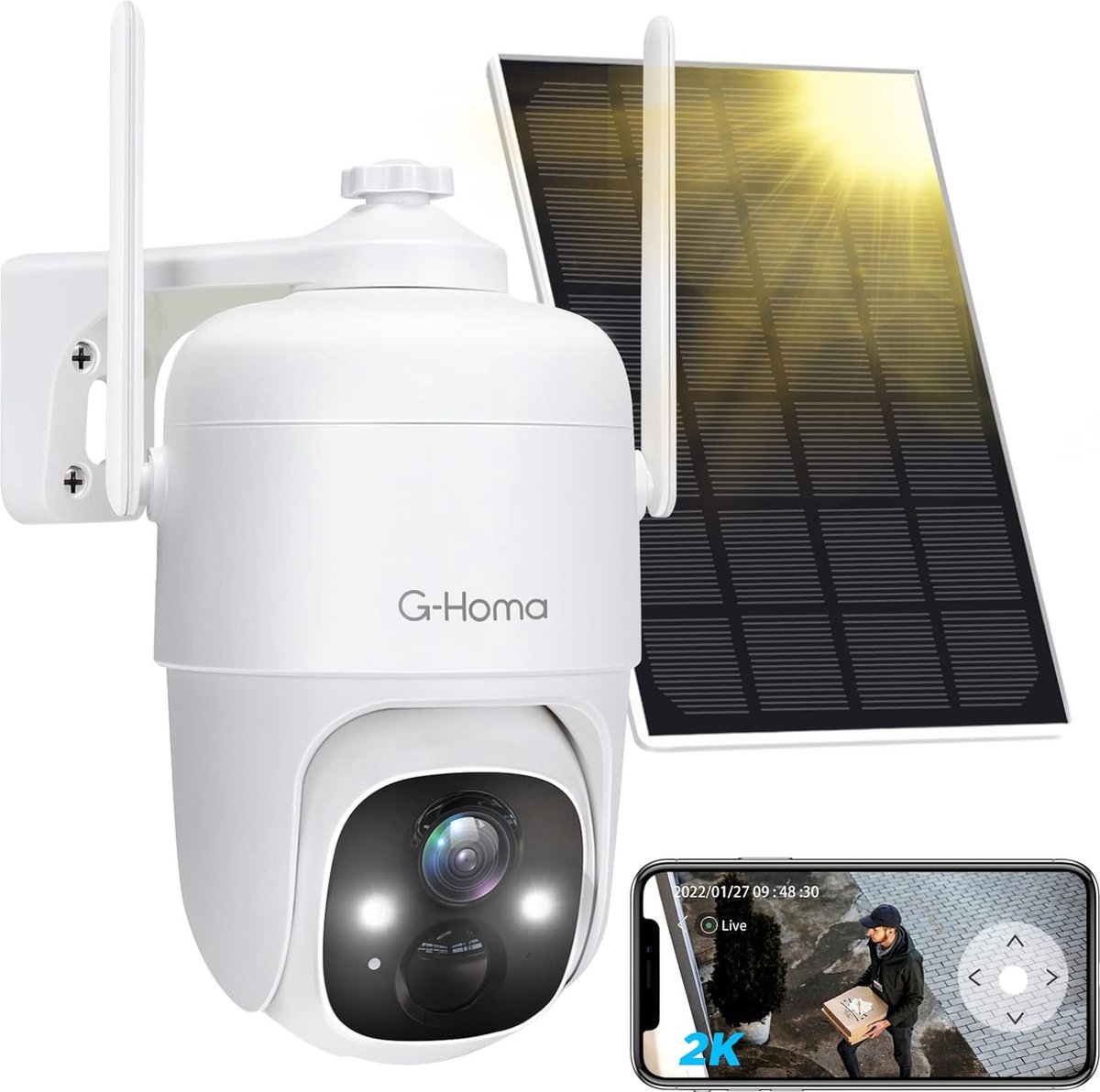 G-Homa - 2K Solar Beveiligingscamera - 360° PTZ - Draadloos en Wifi-verbonden