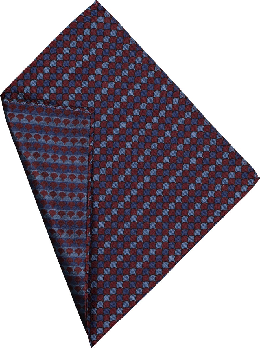 Michaelis pocket square - blauw met bordeaux dessin pochet zijde