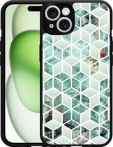 Cazy Hardcase Hoesje geschikt voor iPhone 14 Groen Hexagon Marmer