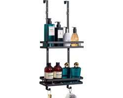 VDN Stainless Doucherek zonder boren - Doucherek zwart - Doucherek hangend - Badkamer accessoires - RVS - 2 Laags