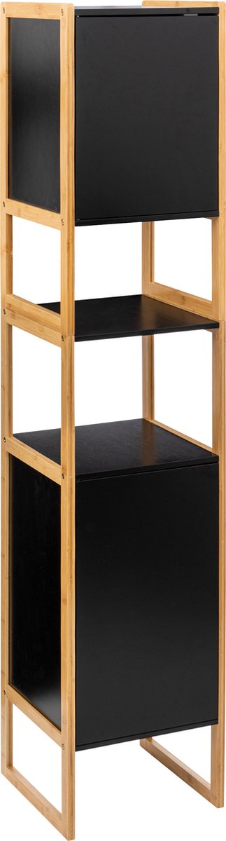5five Natureo Hoge Badkamerkast 33x33x170 cm met legplanken - Zwart