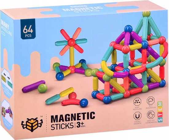 BPgoods® - Bâtons magnétiques - 64 pièces - Jouets de construction