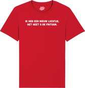 O de Frituur - Frituur Snack Outfit - Grappige Eten En Snoep Spreuken en Teksten Cadeau - Dames / Heren / Unisex Kleding - Unisex T-Shirt - Rood - Maat XL