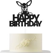 Chihuahua taart topper Happy Birthday zwart - chihuahua - taart - topper - happy birthday - verjaardag