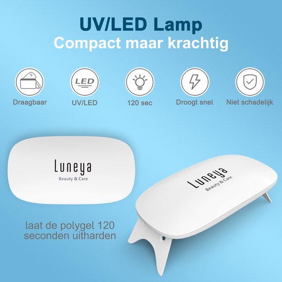 Luneya Luxe Polygel Kit - Polygel Nagels Starterspakket - Inclusief UV LED lamp - 6 Kleuren - Blue Rosé - Luneya